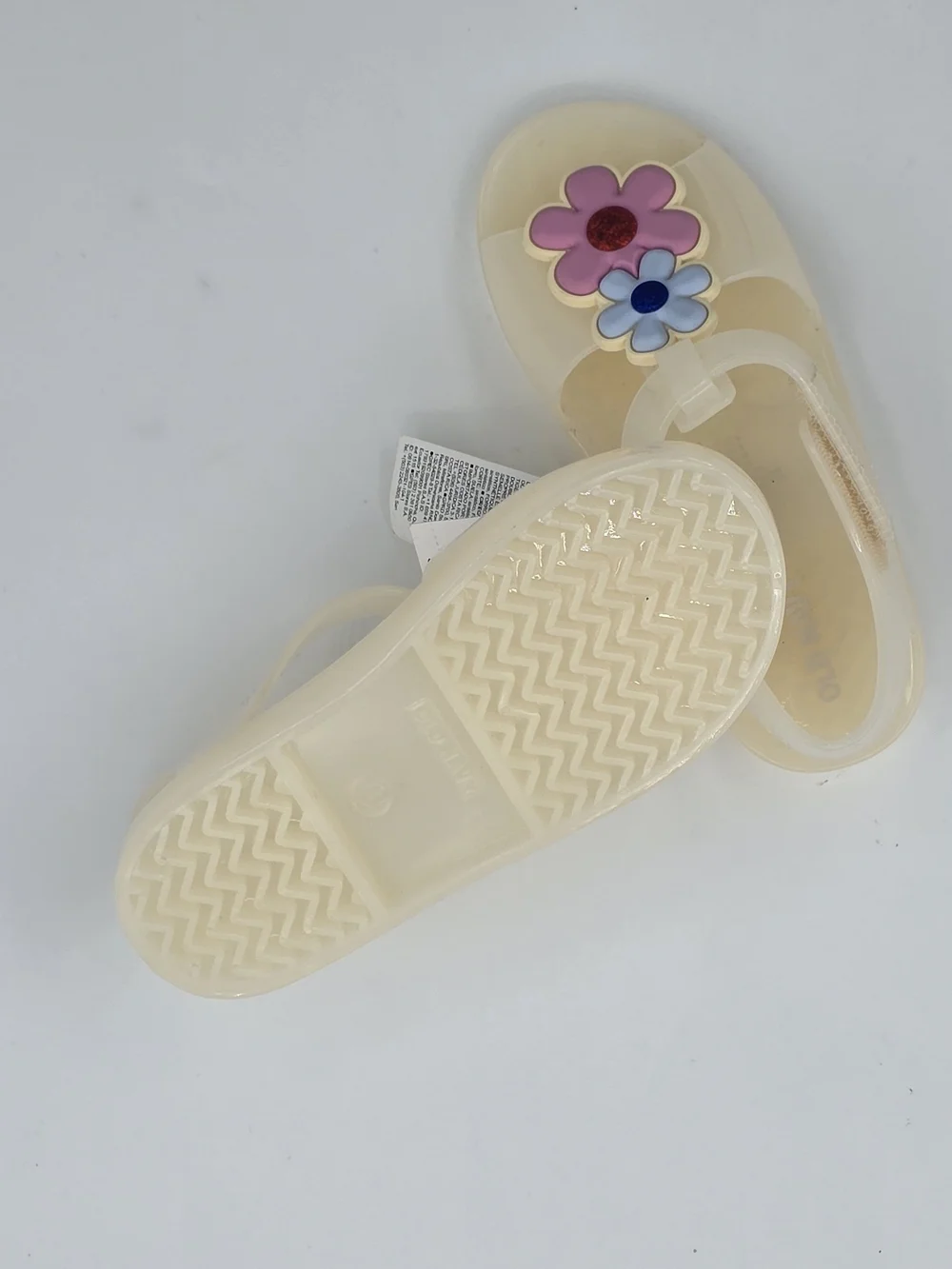 Old Navy Kids' Cream Jelly Sandals with Pink & Blue Flower Accent